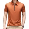 Hommes Polos Glace Soie Cool Polo T-shirt À Manches Courtes Demi Été Grand Mince POLO Zipper Top 230614