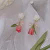 Oorknopjes Zoete Roze Tulp Parel Voor Vrouwen Rose Bloem Hart Vlinder Strik Cherry Dangle Wedding Party Sieraden Meisje Gift