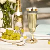 Champagnerbecher aus Kunststoff, Weingläser, transparente Champagnergläser, Wein, Geburtstagsfeiern, Hochzeit, Goldrand, Einwegbecher