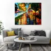 Textured Handmade Oil Painting Cityscapes Canvas Art Before The Sunrise Modern Dining Room Decor