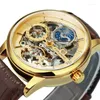 Wristwatches Forsining Top Brand Classic Men Skeleton Watch Automatic Tourbillon Watches Mens Luxury Leather Band Moon Phase Mechanical