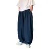 Mäns jeans mitten av elastiska midjebandsmän fickor med fast färg Hip Hop Overized Wide Leg Denim Pants Streetwear