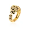 Design classique Micro Pave Leopard Head Open Ring 18K Gold Réglable Anneaux Bijoux pour cadeau