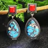 Necklace Earrings Set Vintage Ethnic Bohemian Turquoises Statement Earring Antique Natural Blue Stone Dangle For Women Boho Jewelry