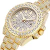 Нарученные часы Bling Diamond Iced Out Watch Men Золотая нержавеющая сталь хип -хоп мужские часы часы Relogio Masculino Reloj