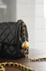 2024 Mini Square Pearl Crush Bags, Dames rechthoekige klep Gold Ball Bag, Luxe Black Lambskin Quilted Crossbody Purse