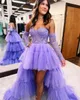 Purple Lavender Prom Dresses Sweetheart Lace High Low Party Evening Gowns Ruffle Formal Long Special Occasion dress