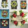 Dekorativa blommor Fake Flower Wreath Hello Letter Plastic Sign Simulated Hydrangea Rattan-Ring Ornament Farmhouse Fract Door Porch Decor