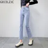 Dżinsy damskie Gecelzjc Women Japans Style Pantalon Femme Slim Fit Office Lady Zippers Spring High Talisted Pants Flare Pants Female G0965