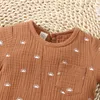 Completi di abbigliamento Completi estivi per bambini Tute da neonato Cute Sun Print Pocket T-shirt in lino di cotone Pantaloncini Suit Fashion Kids Girls Clothes 230613