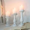 Candle Holders 3 Piece Set Wood Candlestick Tabletop Retro White Holder Home Decoration Wooden Candles Rack Nostalgic Pography Props