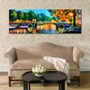 Handmade Landscape Art on Canvas Amsterdam Early Morning Vibrant Street Artwork Painting Home Decor