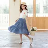 Skirts Summer Children Girls Denim 4 To 16 Years Teenage Kids Clothes For Mommy And Me 100 Cotton Cover Knee Ruffles Skirt 230614