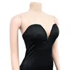 Vestidos casuais ANJAMANOR Bainha com babados Top V profundo Vestido longo Elegante Sexy Preto Festa à noite para mulheres 2023 Clubwear Outfit D42-EC19