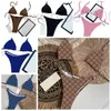 Biquínis femininos plus size com estampa de letras vintage, maiôs femininos sexy com corrente dividida com gravata, festa na piscina, spa, praia, sutiã fashion acolchoado KEF7