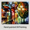 Cityscapes Canvas Art Amsterdam Night Rain Beautiful Street Landscape Dipinto a mano per l'home office moderno