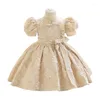 Girl Dresses Kids Exquisite Training Performance Dress High O-Neck Puff Sleeve First Communion Gown Ruffles Beading Bow Evening