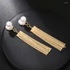 Backs Earrings Vintage Gold Long Metal Tassel Clip On Trendy Pearl Without Piercing Mosquito Coil For Women Jewelry 2023