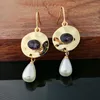 Collier boucles d'oreilles ensemble mode Vintage couleur or simulé perle boucle d'oreille violet cristal disque pendentif balancent pour les femmes élégant Boho bijoux