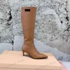 2023 Luxurys Designers Women Miu Boots Tall High Platform Boots Y2K Style Brown Leather Boot
