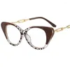 Солнцезащитные очки модная металлическая цепная цепь кошачья глаз для чтения, женские бренды дизайнер, анти -синие световые очки рамы красный леопардовый оптический 2 3