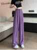 Damenhosen Capris Yitimuceng Lila Breite Beinhosen Frauen Sommer Neue Hohe Taille Koreanische Mode Lässige Anzüge Hosen Büro Damen Gerade Hosen