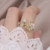 Klusterringar koreanska 14k verkliga guldpläterade utsökta lämnar blomma cz ring gäller för kvinnor daglig justerbar öppen designbeläggning smyckespresent