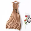 Casual Dresses Real Mulberry Silk Slim Dress Elegant For Women Summer Sleeveless Green Women's Clothing Vestido De Mujer LM