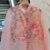 Dames Blouses Dames Doorzichtige Lovertjes Zonbescherming Roze Shirts 2023 Zomer Streetwear Damesmode Halflange Tops En