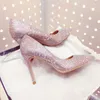 Dress Shoes High Heels Wedding Women Diamond Pumps Low Heel 6cm Crystal Rhinestone Pointed Toe Glitter Party