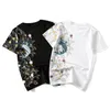 Mens Polos Lyprerazy Retro Japan Embroidery T Shirt Koi Fish Print White Tops Tees Summer Harajuku Men Hip Hop Tshirt Streetwear TShirt 230614