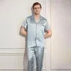 Mannen Nachtkleding Merk Top Kwaliteit 60S Lyocell Satijn Zijden Pyjama Set Voor Mannen Zomer Luxe Korte Mouwen broek Pijamas Mannelijke Thuis Kleding