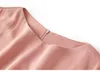 2023 été rose couleur unie robe à manches courtes col rond midi robes décontractées W3L041104