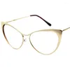 Solglasögon Gold Metal Cat Eye Glasses Frame Fashion Anti Blue Läs Läs varumärkesdesigner Kvinnors glasögon Optiska glasögon 1.5