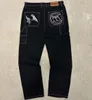 Jeans Feminino Y2k Feminino Punk Black Jeans Bordado Hiphop Jeans Baggy Cintura Alta Streetwear Tendência Moda Calças Retas Masculinas 230613