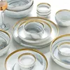 Servis uppsättningar Factory Wholesale Restaurant Nodic Christmas Marble Dinner Set Wedding Plate Golden Mönster Lyxiga keramiska bordsartiklar