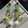 Dangle Chandelier Jewellery S925 silver needle copper plated 14K real gold Bee shell Pearl Gradient emerald Crystal diamond Zircon Earrings 230613