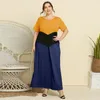 Festklänningar lösa överdimensionerade plus size house klänning kvinnor sommar o nack kort ärm kontrast färg lapptäcke maxi lång