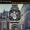 Armbanduhren IK Coloring Luxus Top Marke Schwarz Automatische Mechanische Uhr Mode Skeleton Design Leuchtende Hände Edelstahl