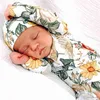 Sleeping Bags Babies Outfit Knotted Sleep Gown Baby Floral Long Sleeve Wrap+Cap Set