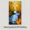 Handmade Landscape Art on Canvas Autumn Stream Vibrant Street Artwork Painting Home Decor