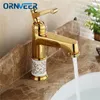 Bathroom Sink Faucets Luxury Solid Brass Gold Plated Faucet White Ceramic Body Basin Mixer Tap B058