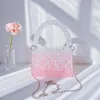 Evening Bags SHINE Summer Gradient Pink Small Box Beaded Handbags Handmade Beading Woven Metal Chain Crossbody Unique Trendy Party Purse