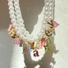 Ketten Candy Farbe Anfangsbuchstaben Perle Chokerhalskette Für Frauen Weiß Nachahmung Name Alphabet Halsketten Schmuck Geschenk Mädchen