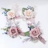 Dekorative Blumen Corsage Blume mit Band Faux Perle Hohe Simulation Romantische Hochzeit Braut Brautjungfer Mädchen Armband Dame Zubehör