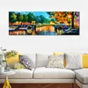 Handmade Landscape Art on Canvas Amsterdam Early Morning Vibrant Street Artwork Painting Home Decor