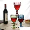 Verres à vin 10 oz gobelet en verre coloré avec tige 300 ml motif vintage en relief verres romantiques pour la fête de mariage Drop Delive Del Dh6Er