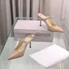 Talltor Nya strassskedjor Pearl High Heels All-Match Mules One Word Belt Half tofflor Fashion Sandals Shoes J230614