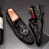 Loafers Real Famous Leather Skate Printed Men Runway Flats Embroidery Bee New Soft Soled Black Suede Dress Shoes 68 2 260 60