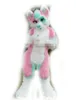 2023 Yrke Made Pink Long Fur Furry Fox Wolf Husky Dog Mascot Costume Fursuit Adult Cartoon Christmas Party